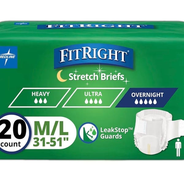 Medline FitRight Stretch Briefs Overnight Size M/L 31-51 inch 20 Count