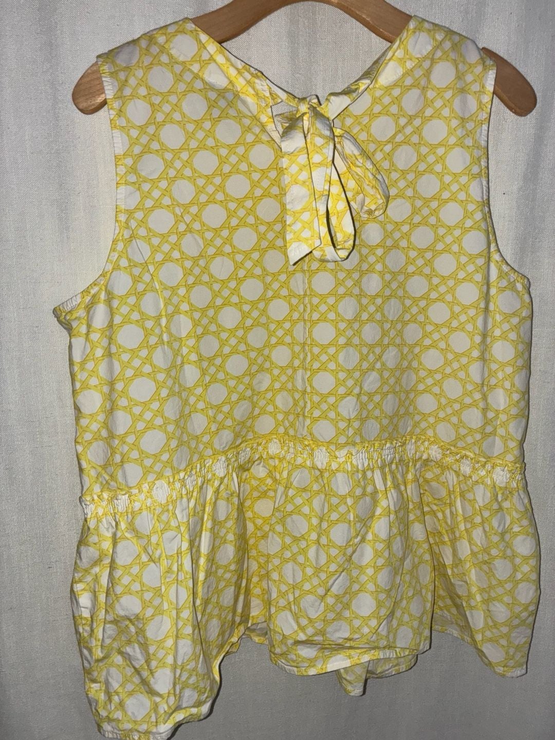 Ann Taylor Sleeveless Peplum Top Yellow White Cane Print Size XL 8