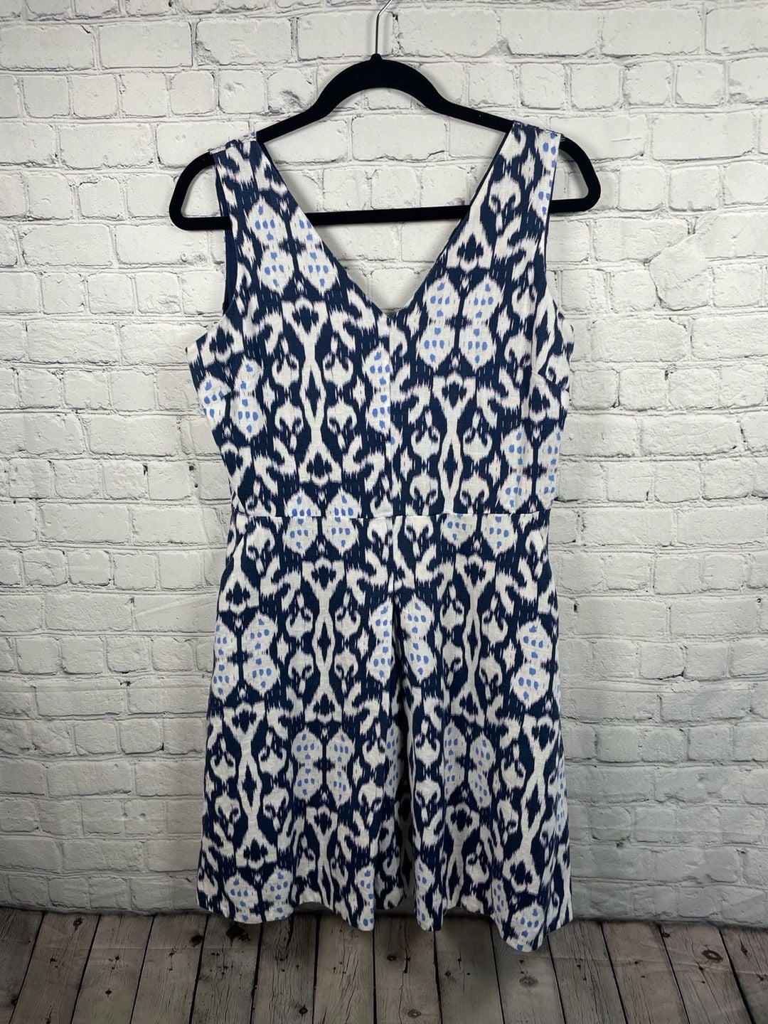 Gap Blue and White Coastal Ikat Print 100% Linen Lined Sleeveless Dress Sz 10 3