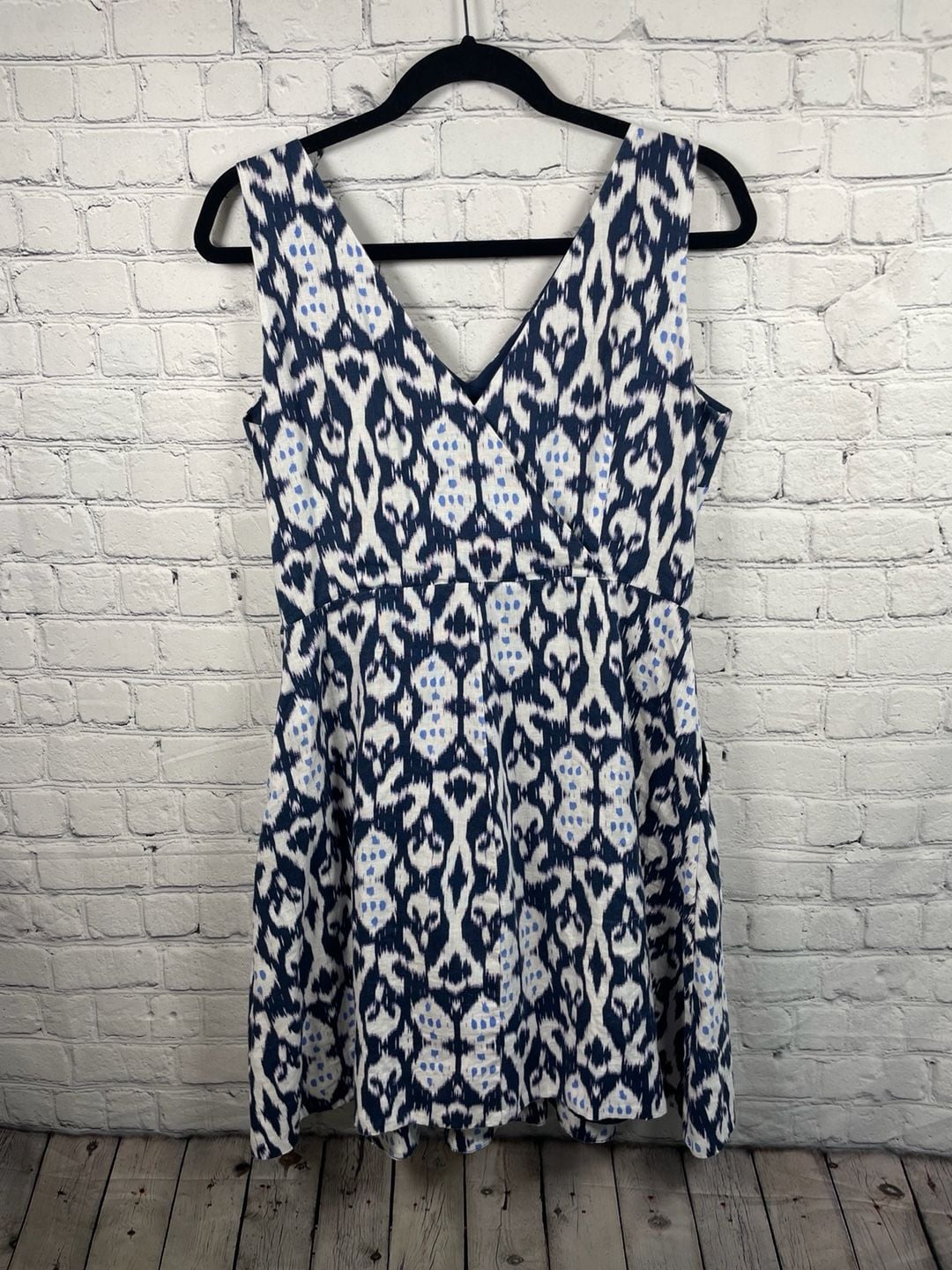 Gap Blue and White Coastal Ikat Print 100% Linen Lined Sleeveless Dress Sz 10 4