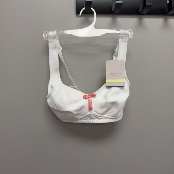 Amoena White Mastectomy Bra with Pink Bow Detail size 34 A
