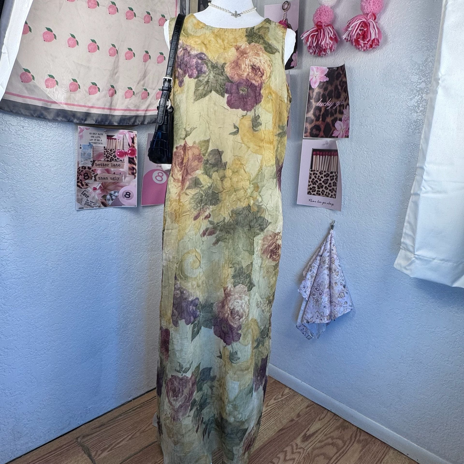 Christy Lyn Vintage Floral Crinkle Maxi Dress Size 11/12 1