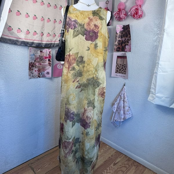 Christy Lyn Vintage Floral Crinkle Maxi Dress Size 11/12