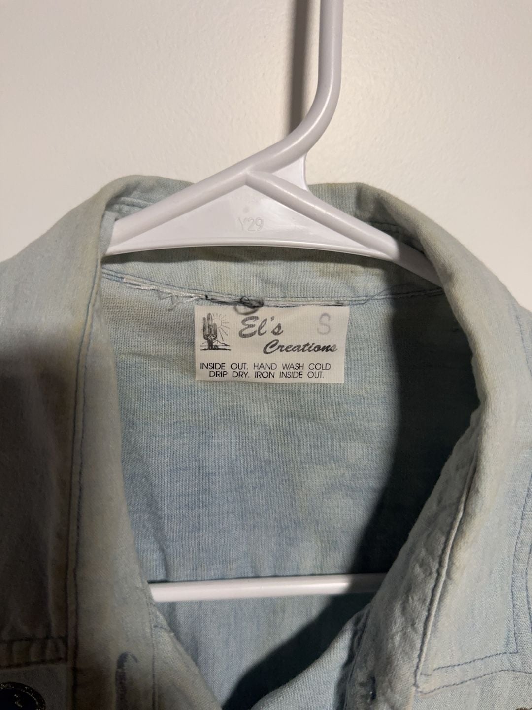 Vintage El's Creations Beaded Southwestern Denim Shirt Size S 3