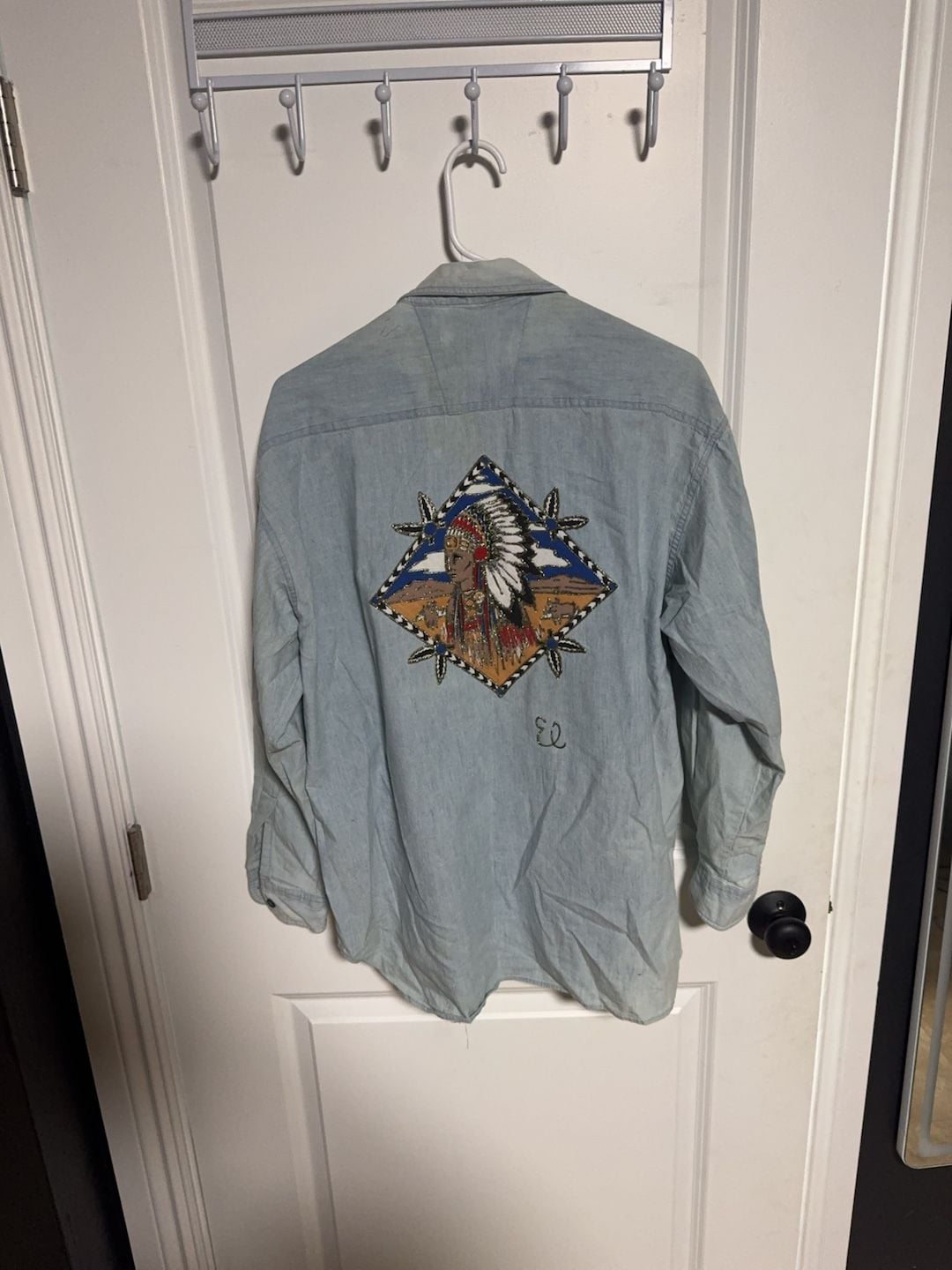 Vintage El's Creations Beaded Southwestern Denim Shirt Size S 4