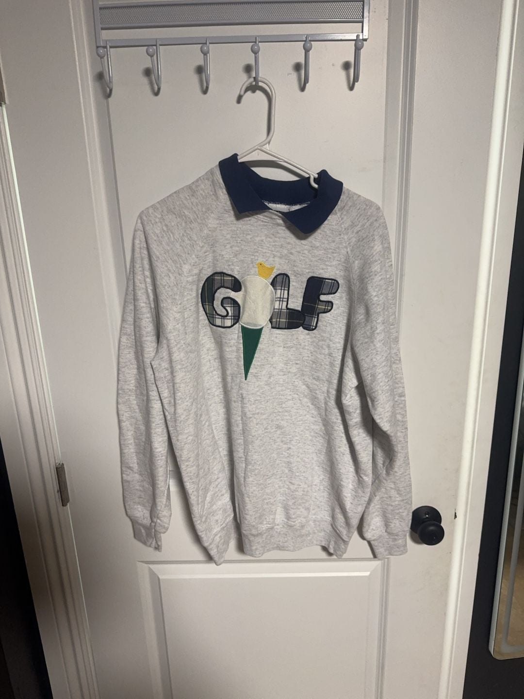 Vintage Lee Golf Sweatshirt Size XL Gray Plaid Applique Collar 2