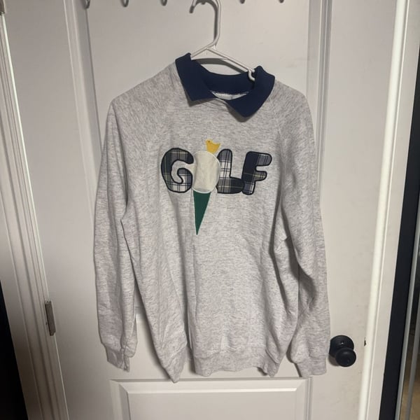 Vintage Lee Golf Sweatshirt Size XL Gray Plaid Applique Collar