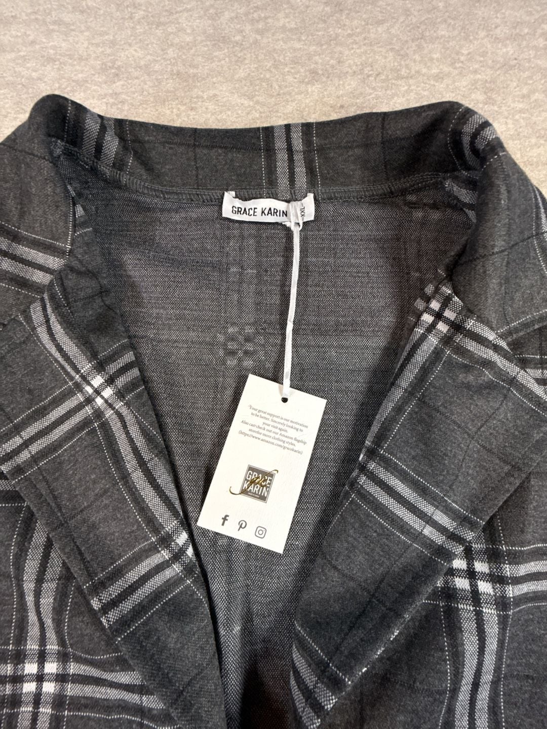 Grace Karin XXL Plaid Open Front Blazer Ruffle Hem Bell Cuff Plus Stretch nwt 4