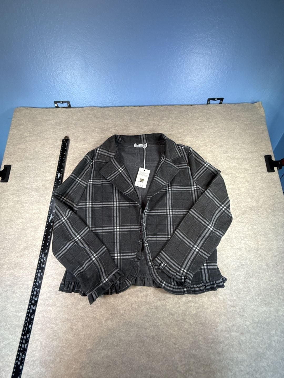 Grace Karin XXL Plaid Open Front Blazer Ruffle Hem Bell Cuff Plus Stretch nwt 3