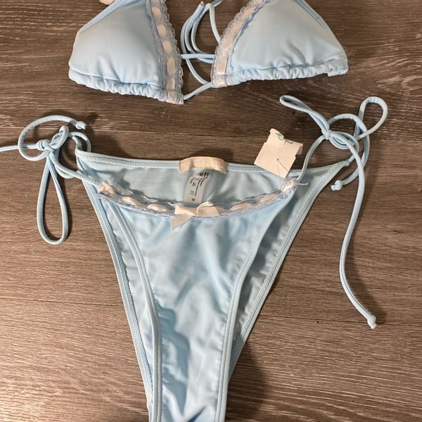 Musera Light Blue Lace Trim Bikini Set Size M/L