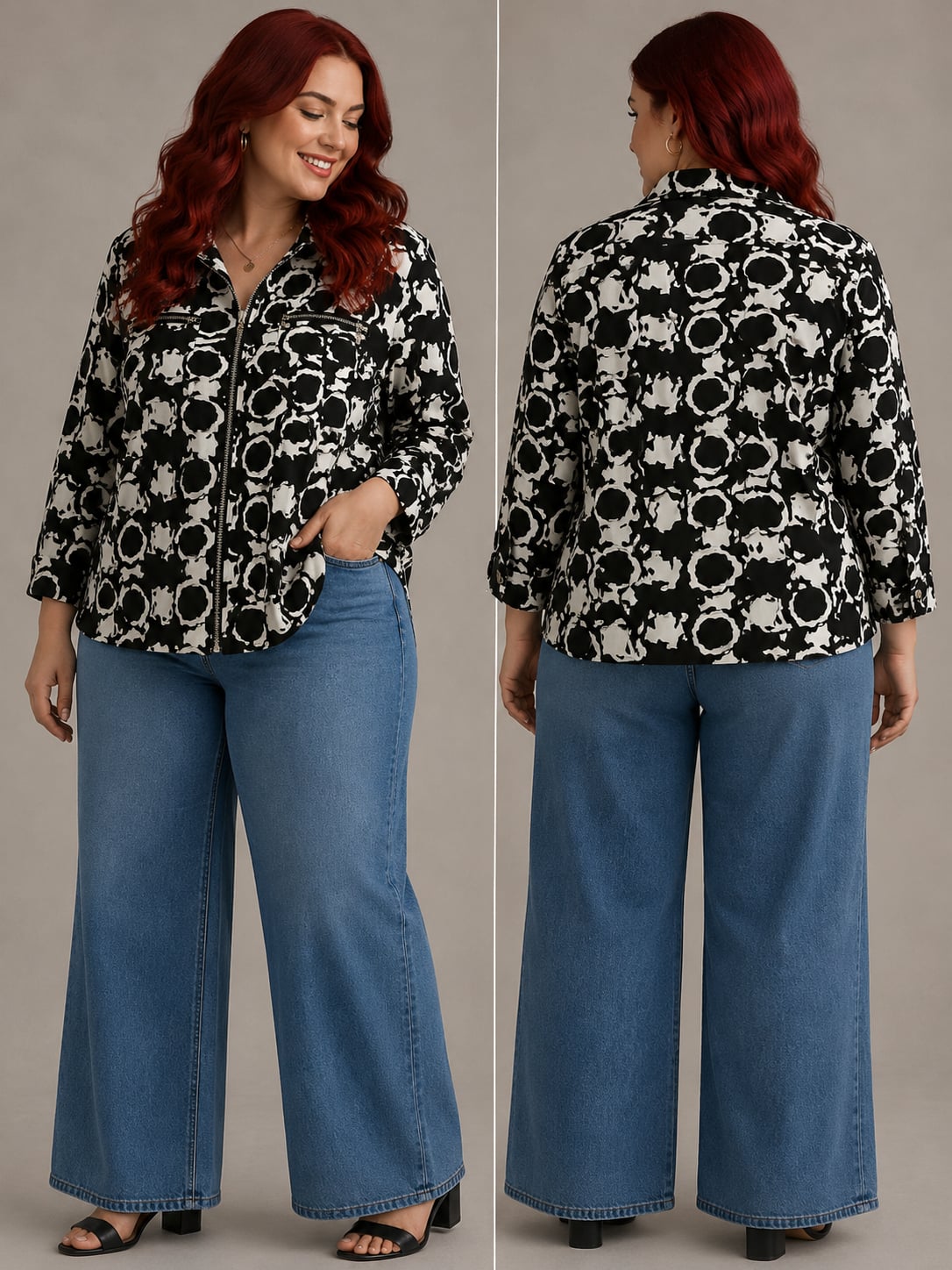 Zenergy by Chico's Black and White Abstract Print Zip Front Jacket Size 1
B172JC 2