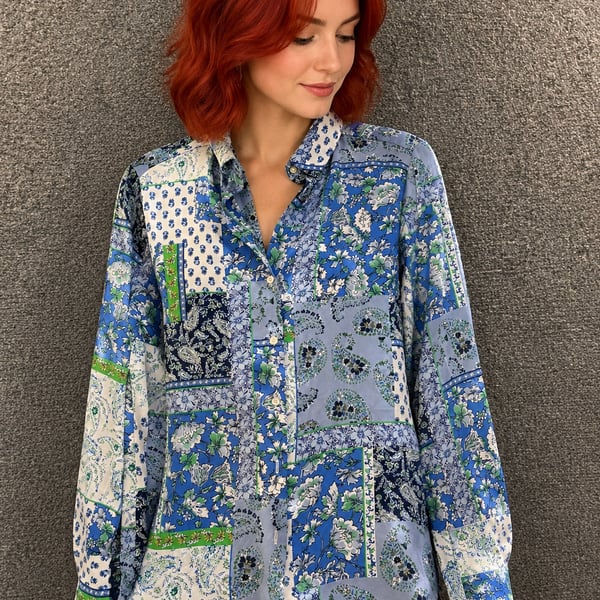 Joan Rivers Patchwork Print Crepe Polyester Tunic Blouse Plus Size Women's 20W
B184JC