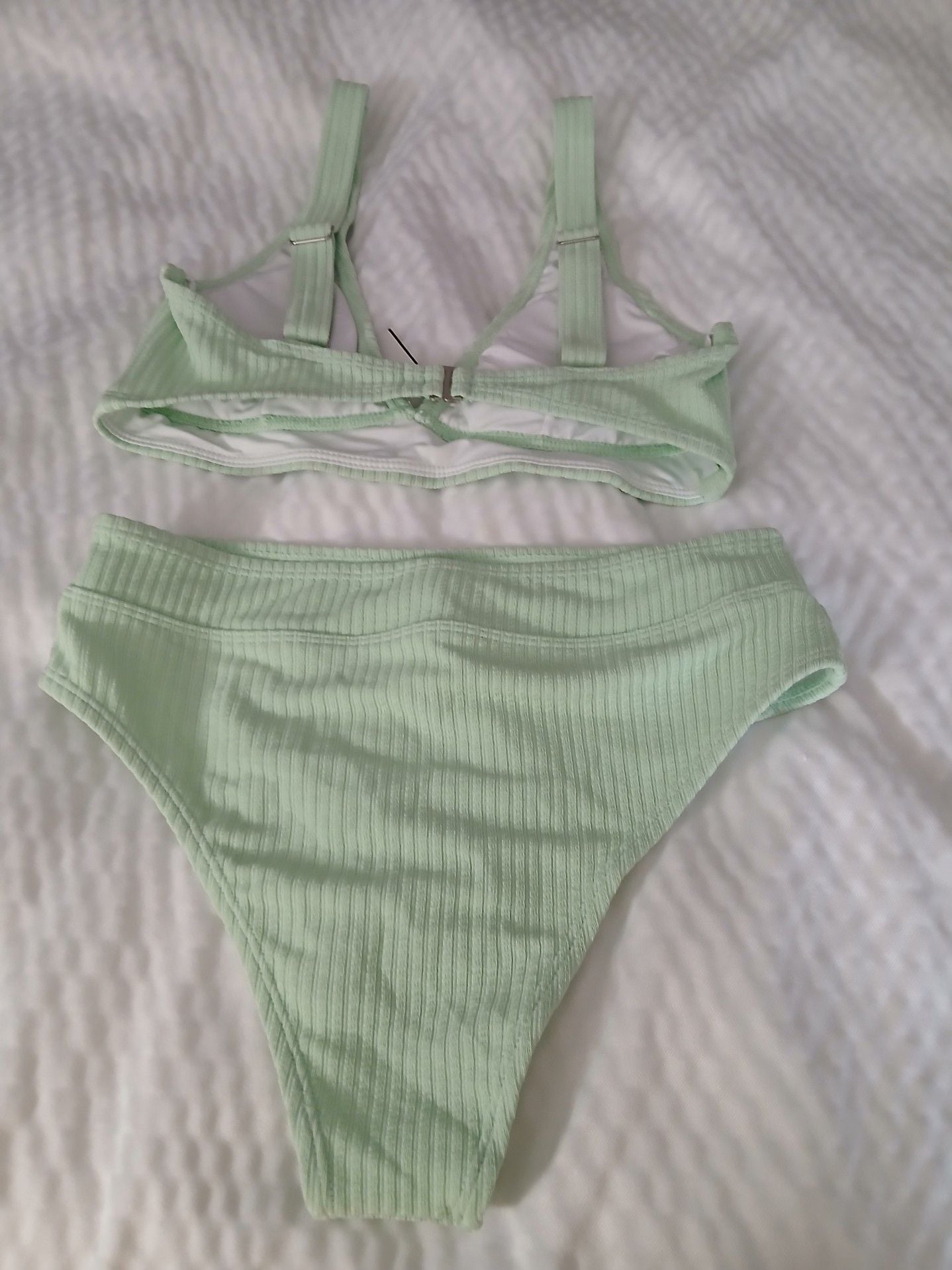 SHEIN Ribbed High Waisted Bikini Set Mint Green Size XS 1