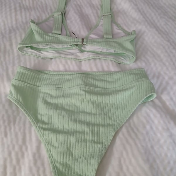 SHEIN Ribbed High Waisted Bikini Set Mint Green Size XS