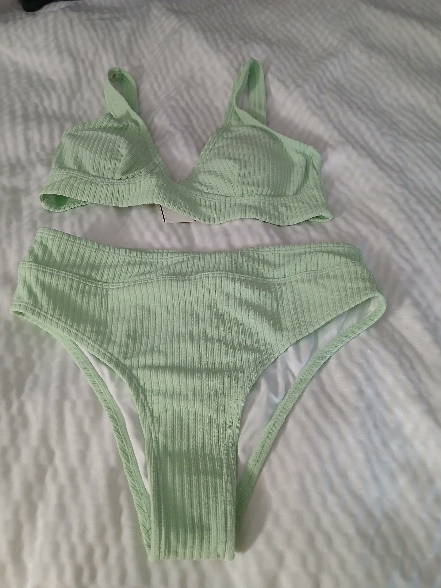 SHEIN Ribbed High Waisted Bikini Set Mint Green Size XS 2