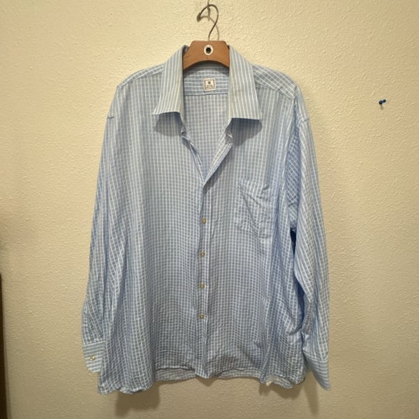 Peter Millar Men's Long Sleeve Button Down Shirt Blue White Check Size 18 1/2