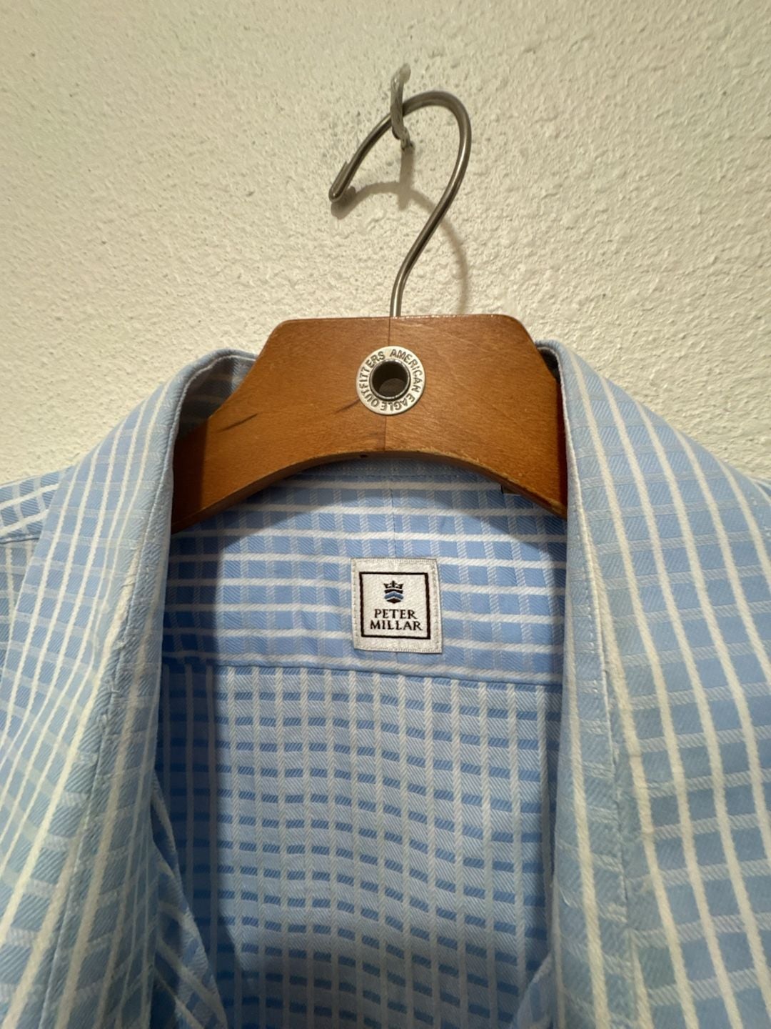 Peter Millar Men's Long Sleeve Button Down Shirt Blue White Check Size 18 1/2 3