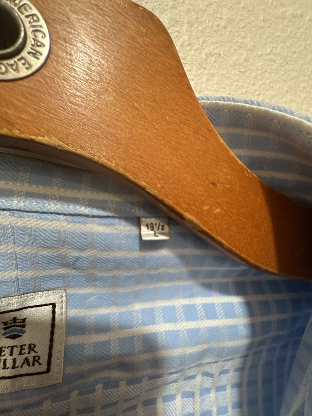 Peter Millar Men's Long Sleeve Button Down Shirt Blue White Check Size 18 1/2 4