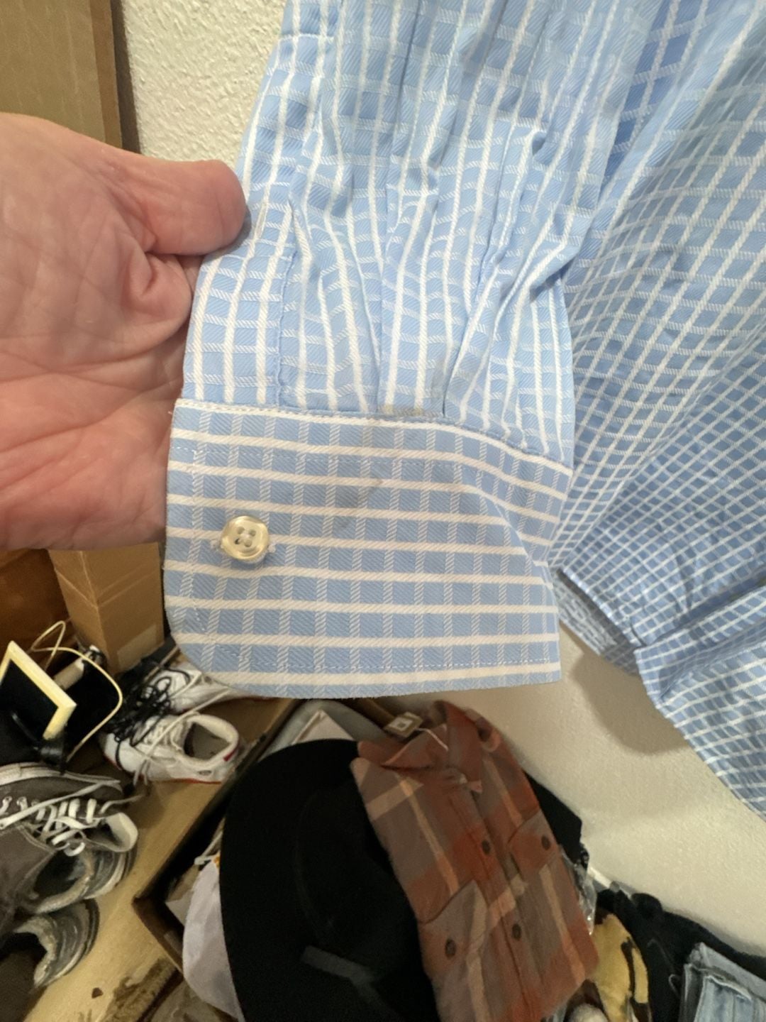 Peter Millar Men's Long Sleeve Button Down Shirt Blue White Check Size 18 1/2 5
