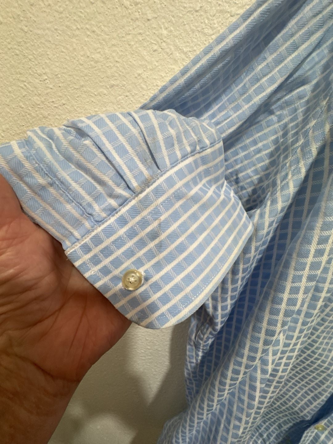 Peter Millar Men's Long Sleeve Button Down Shirt Blue White Check Size 18 1/2 6