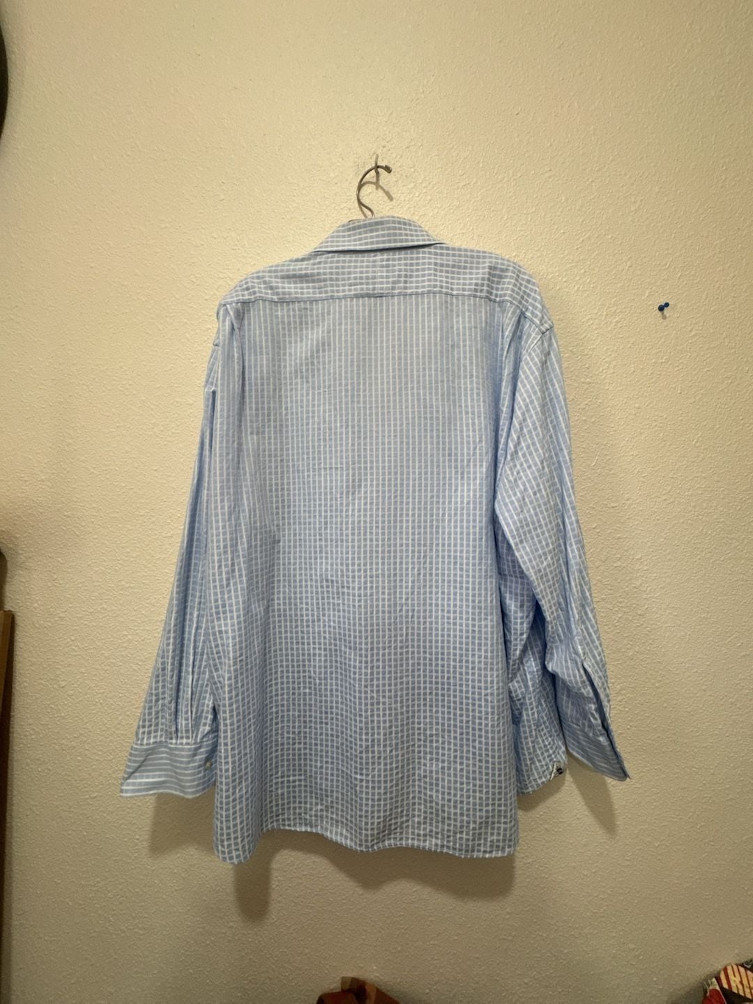 Peter Millar Men's Long Sleeve Button Down Shirt Blue White Check Size 18 1/2 8