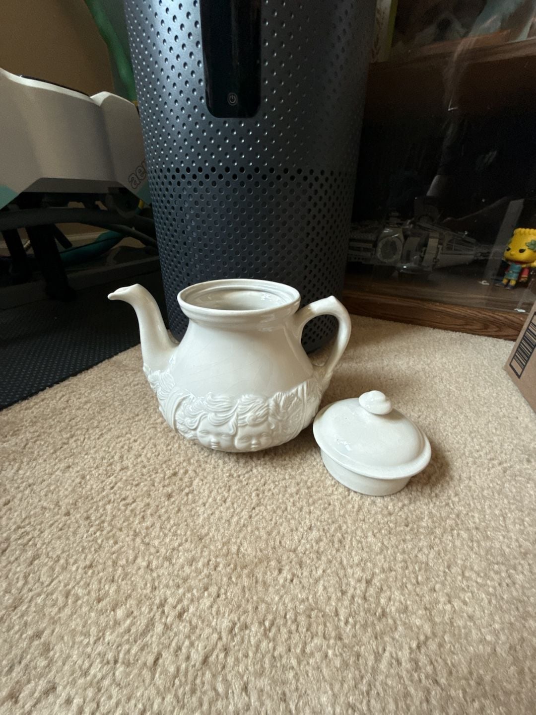 Vintage White Ceramic Cherub Relief Teapot 2
