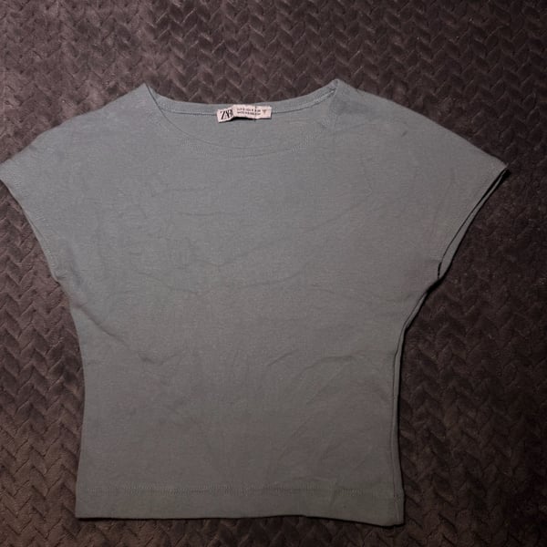 Zara Ribbed Cap Sleeve Crop Top Size S