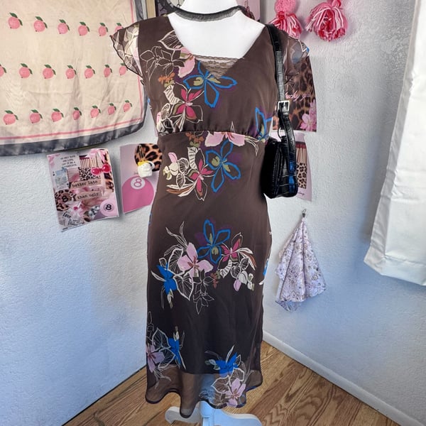 F.L.P. Faith Love & Passion Floral Chiffon Midi Dress Size 6 vintage y2k fairy