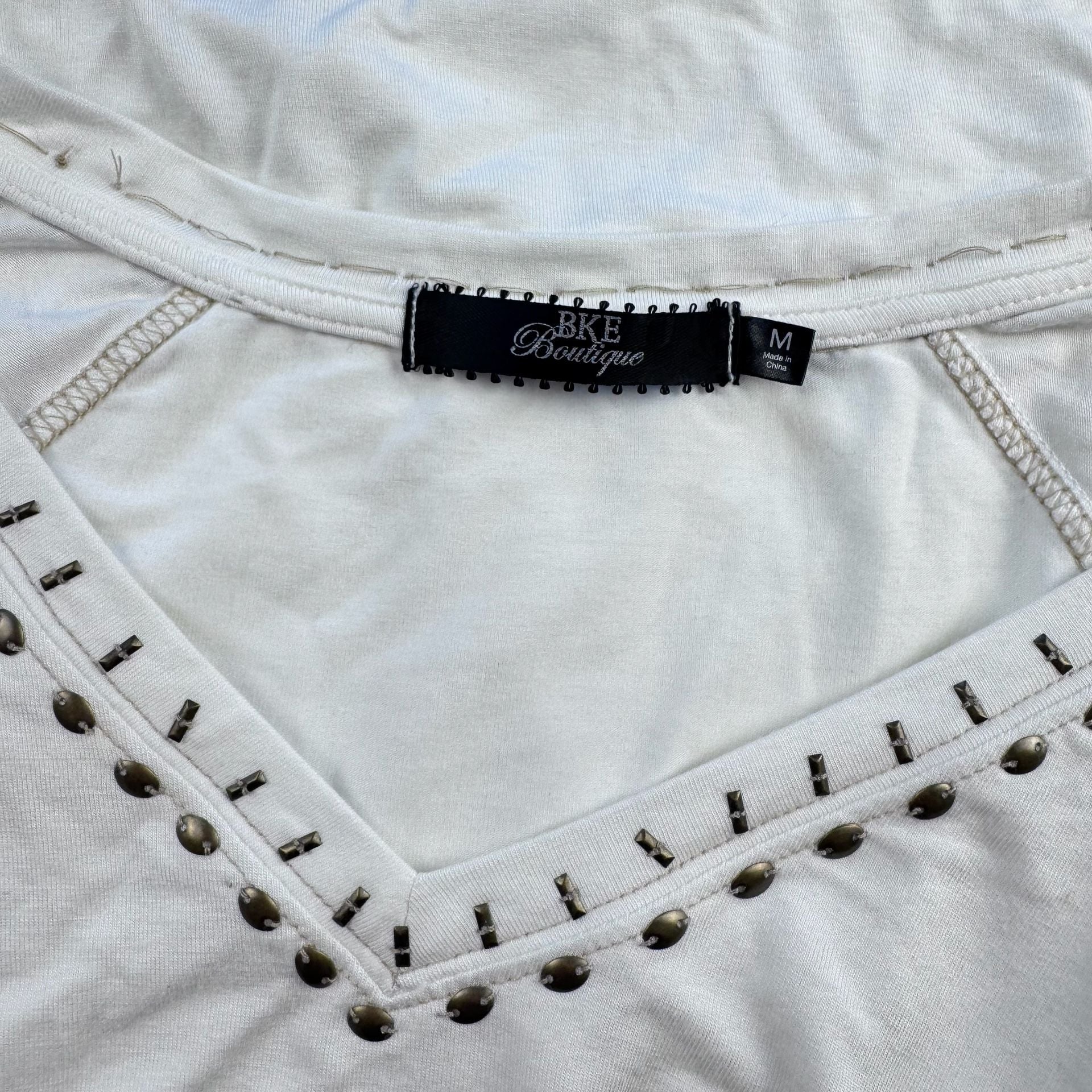 BKE Boutique Studded V-Neck Top Size M 8