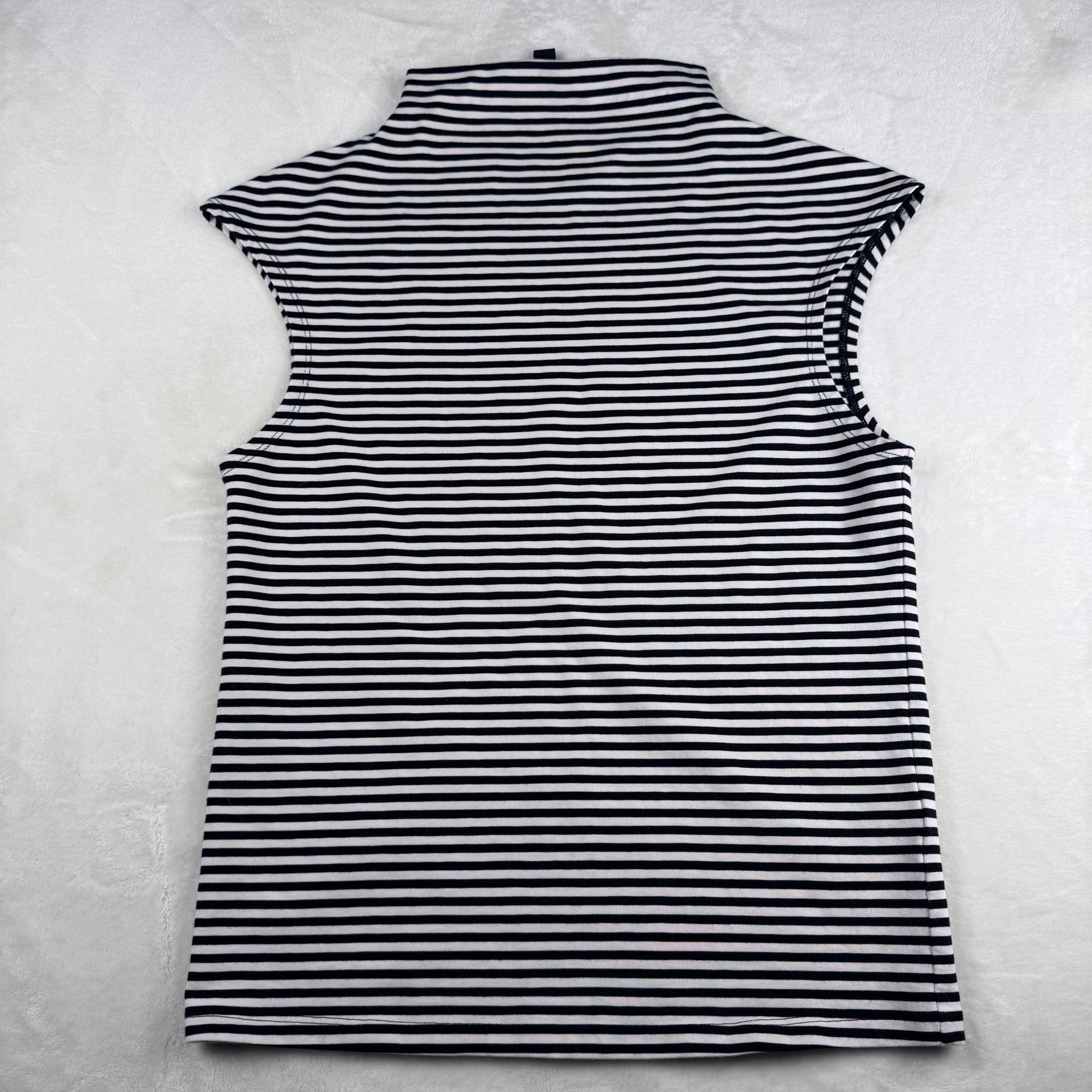 J.Crew Women's Size M Black and White Striped Sleeveless Mock Neck Top 5