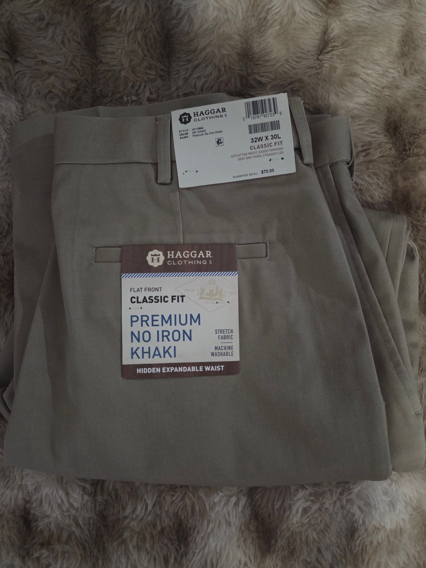 Haggar Premium No Iron Khaki Classic Fit Flat Front Pants 32x30 1