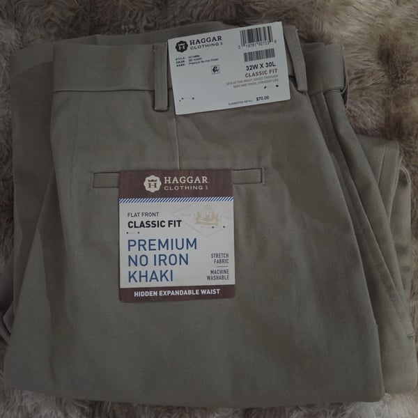 Haggar Premium No Iron Khaki Classic Fit Flat Front Pants 32x30