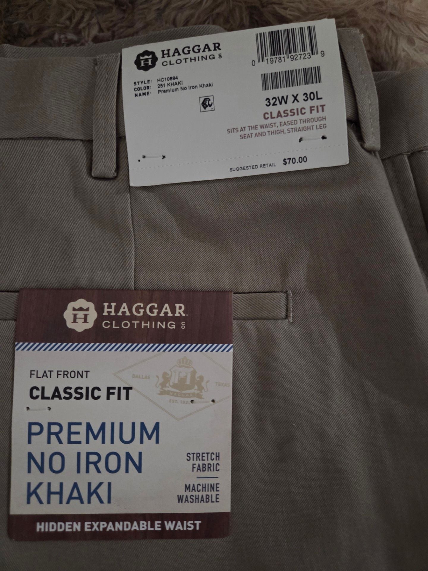 Haggar Premium No Iron Khaki Classic Fit Flat Front Pants 32x30 2