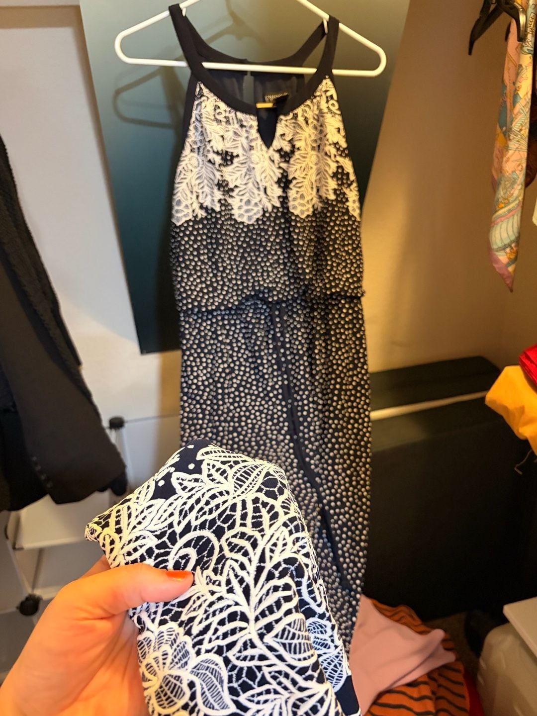 Enfocus Studio Size 4 Black and White Polka Dot Lace Trim Maxi Dress 3