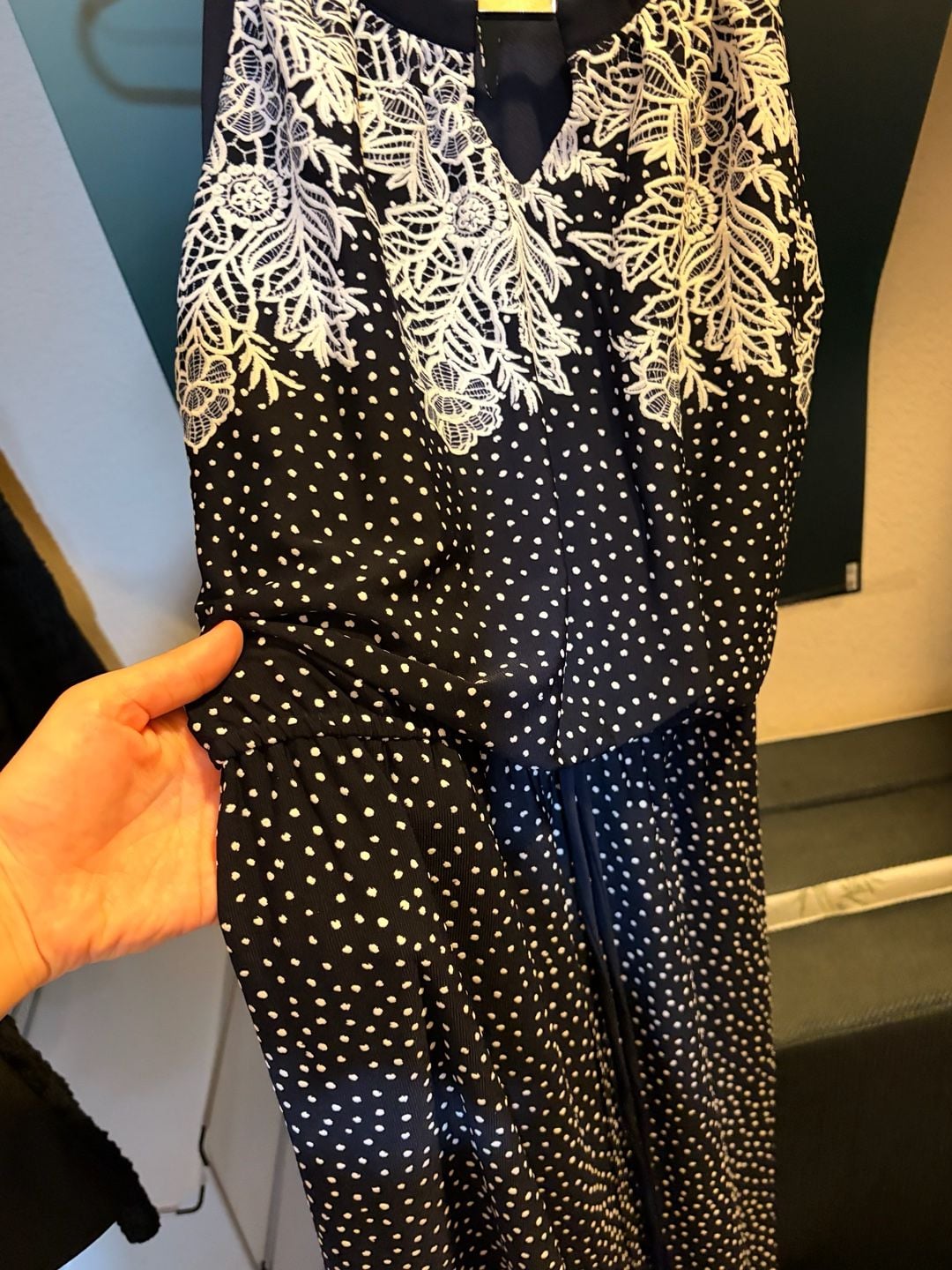 Enfocus Studio Size 4 Black and White Polka Dot Lace Trim Maxi Dress 6