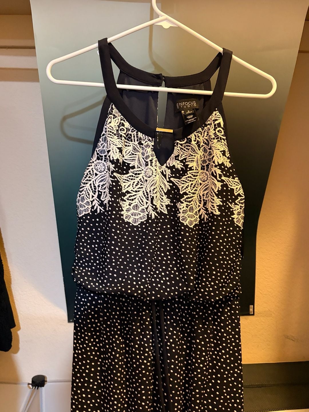 Enfocus Studio Size 4 Black and White Polka Dot Lace Trim Maxi Dress 7