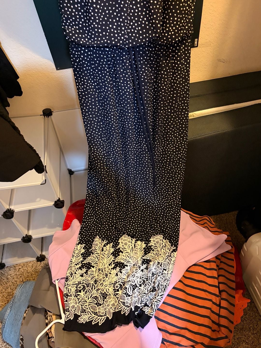 Enfocus Studio Size 4 Black and White Polka Dot Lace Trim Maxi Dress 8