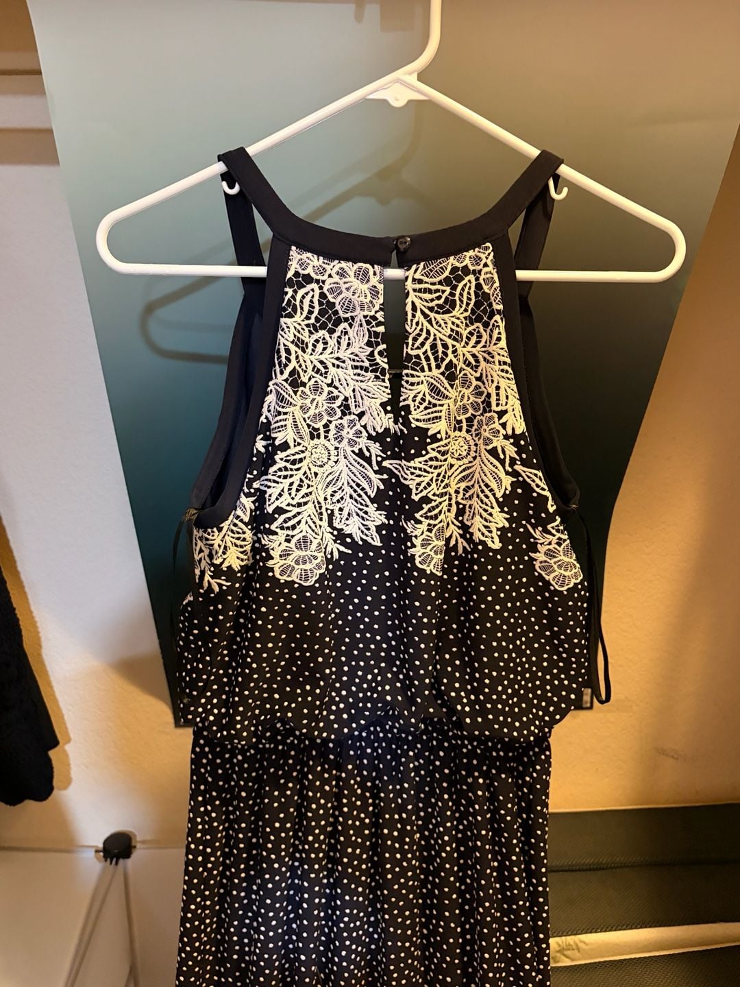 Enfocus Studio Size 4 Black and White Polka Dot Lace Trim Maxi Dress 10