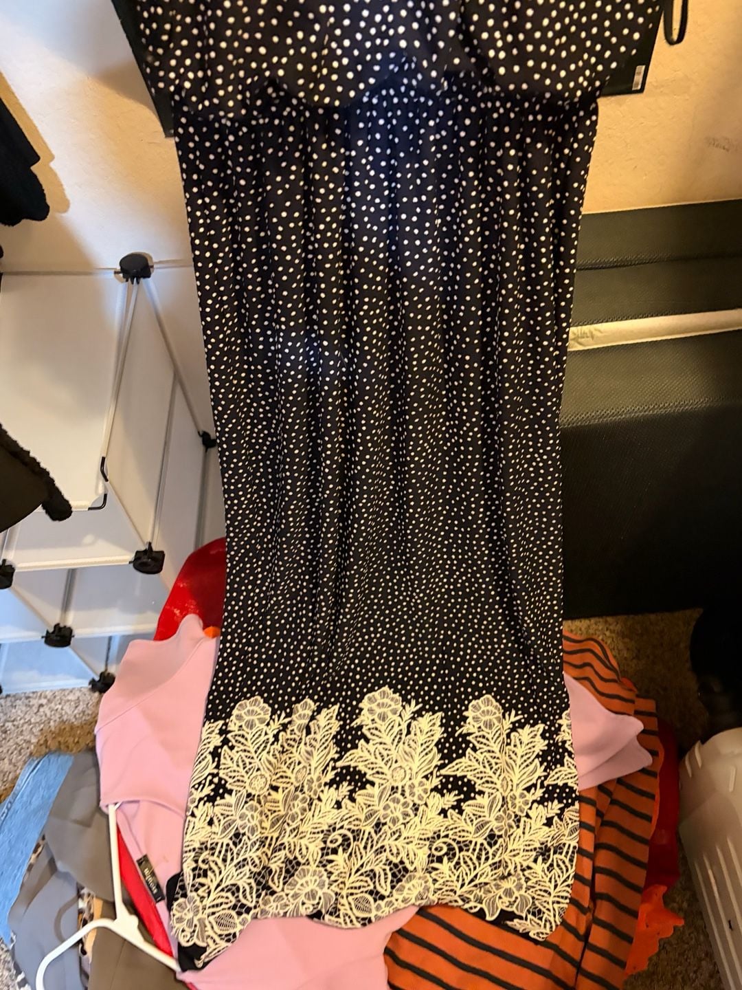 Enfocus Studio Size 4 Black and White Polka Dot Lace Trim Maxi Dress 11