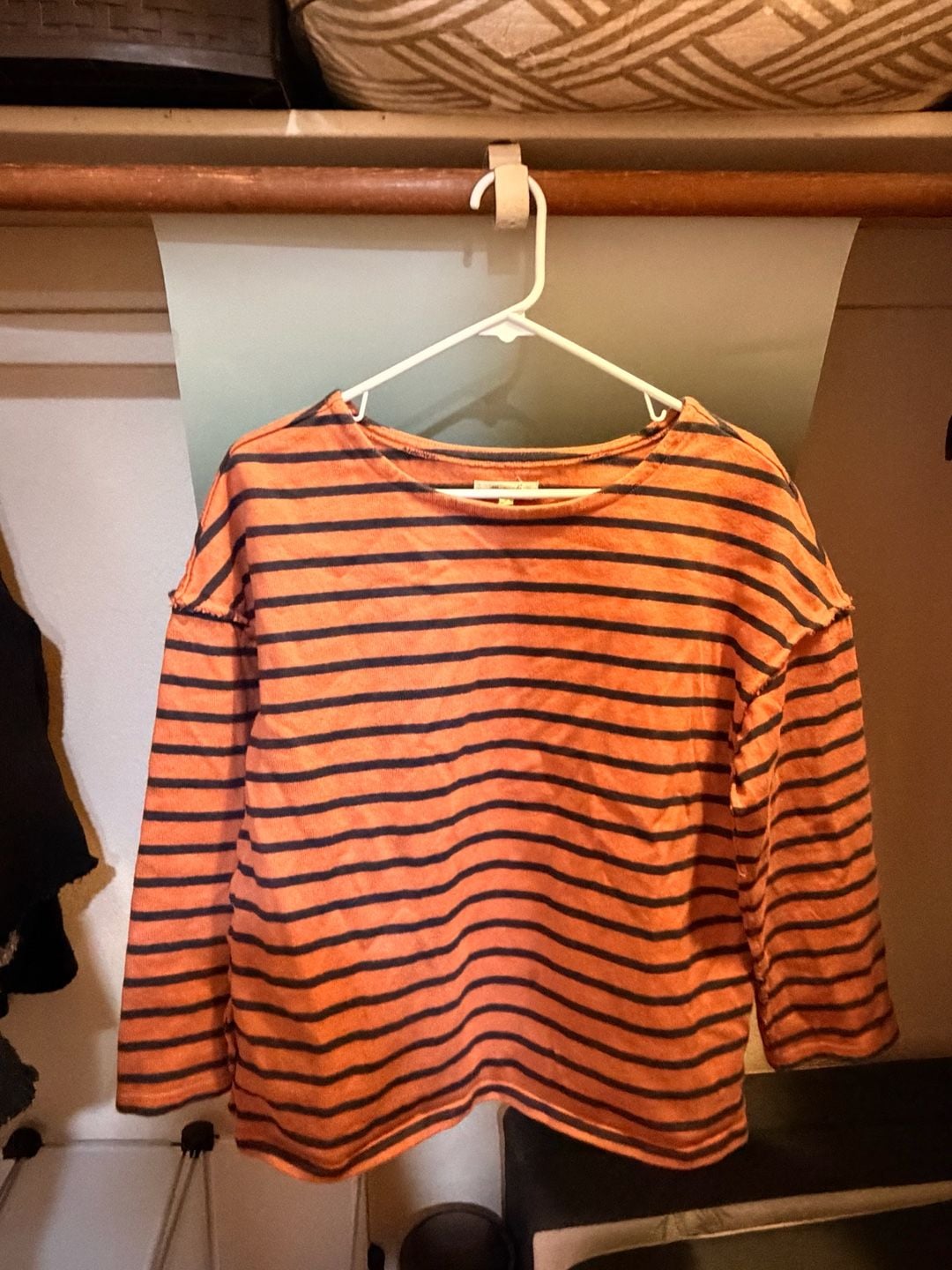Madewell Striped Long Sleeve Raw Edge Shirt Size L 2