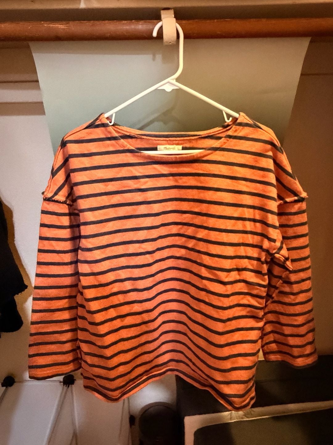 Madewell Striped Long Sleeve Raw Edge Shirt Size L 5