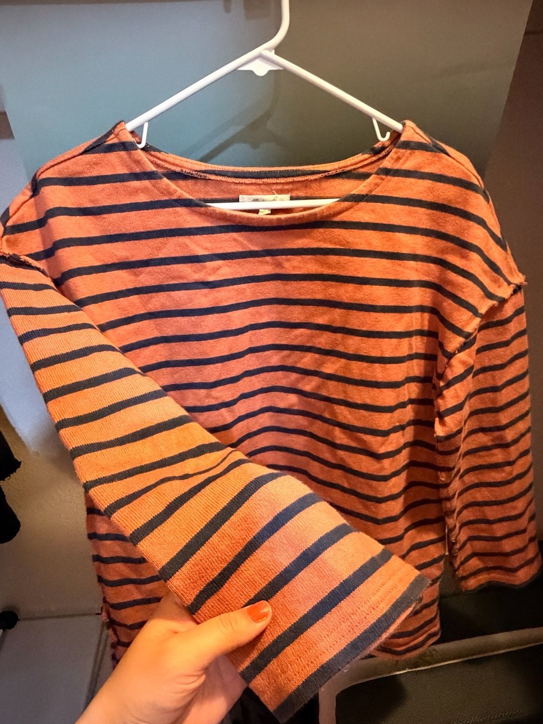 Madewell Striped Long Sleeve Raw Edge Shirt Size L 7