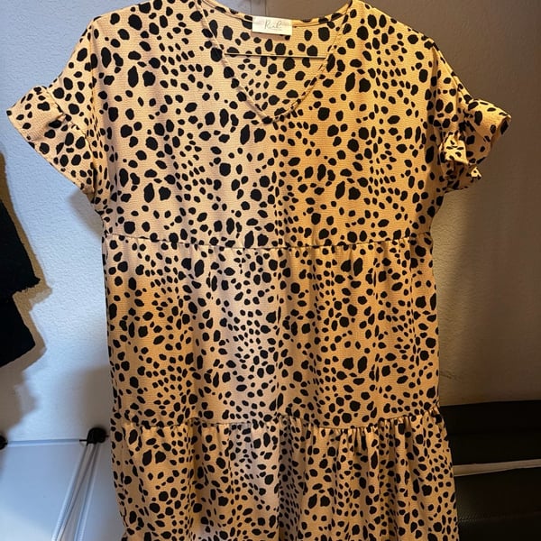 Riah Fashion Animal Print Tiered Ruffle Sleeve Dress