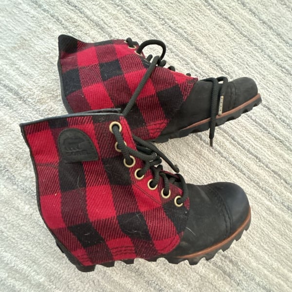 Sorel Joan of Arctic Wedge Buffalo Plaid Boots