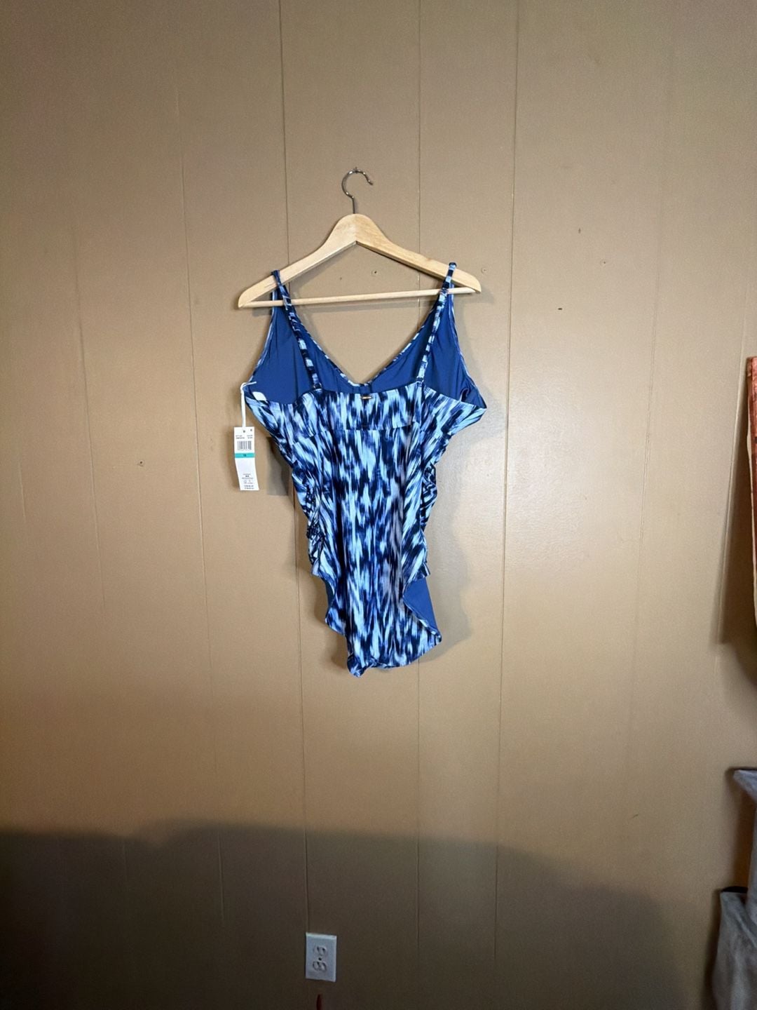 Anne Cole One-Piece Swimsuit Blue White Abstract Print Size 16 4