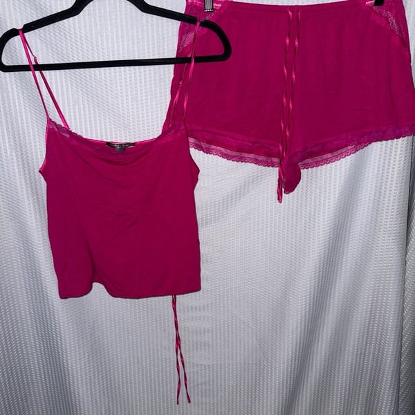 Victoria's Secret Pink Lace Trim Pajama Set Size L/G