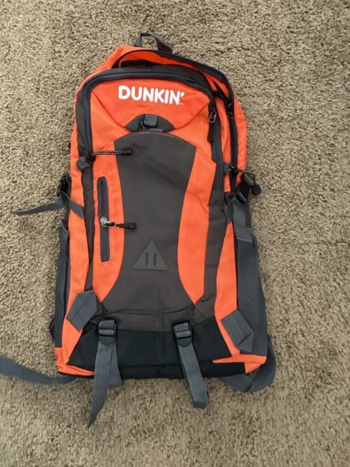 Dunkin' Branded Orange and Grey Hiking Style Backpack 1