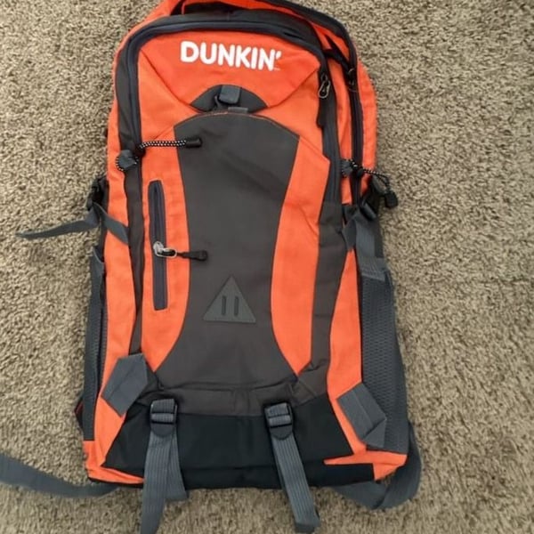 Dunkin' Branded Orange and Grey Hiking Style Backpack