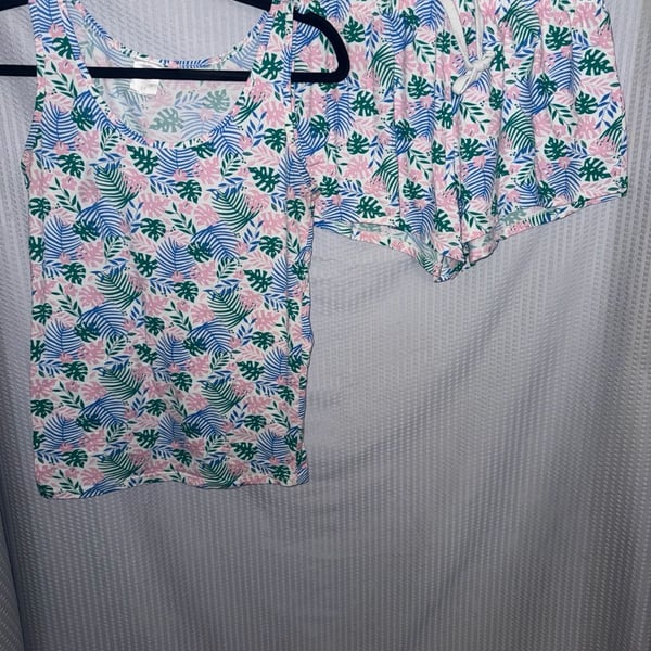 Good Nite by Blue Star Tropical Leaf Print Pajama Set Size M