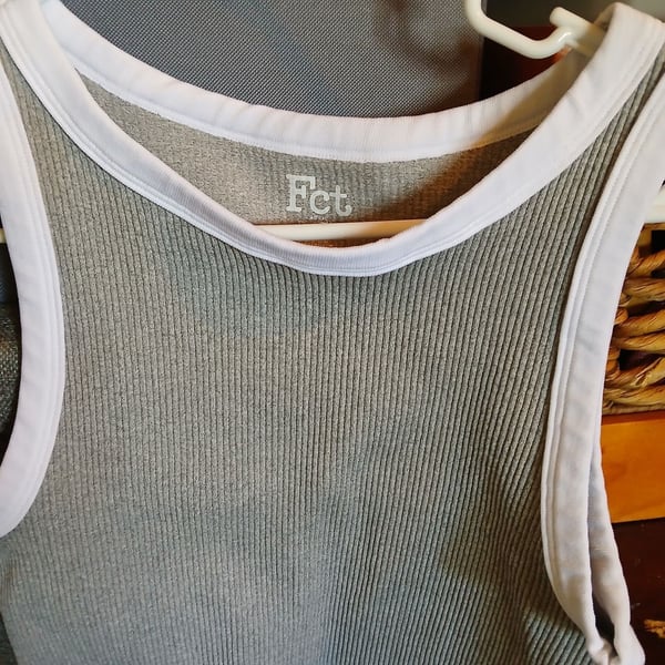 Fct Grey Ribbed Tank Top with White Trim